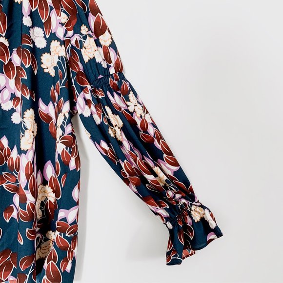 🌱 Ann Taylor Teal + Floral Print Top | Large Flowy Blouse spring - Picture 4 of 14